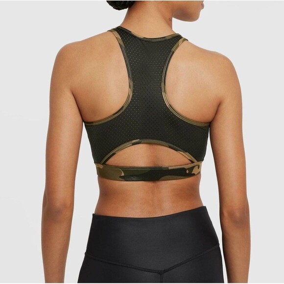 Nike Women's Dri-Fit Sports Bra High-Neck Green Camo Swoosh Logo XS - Picture 10 of 10